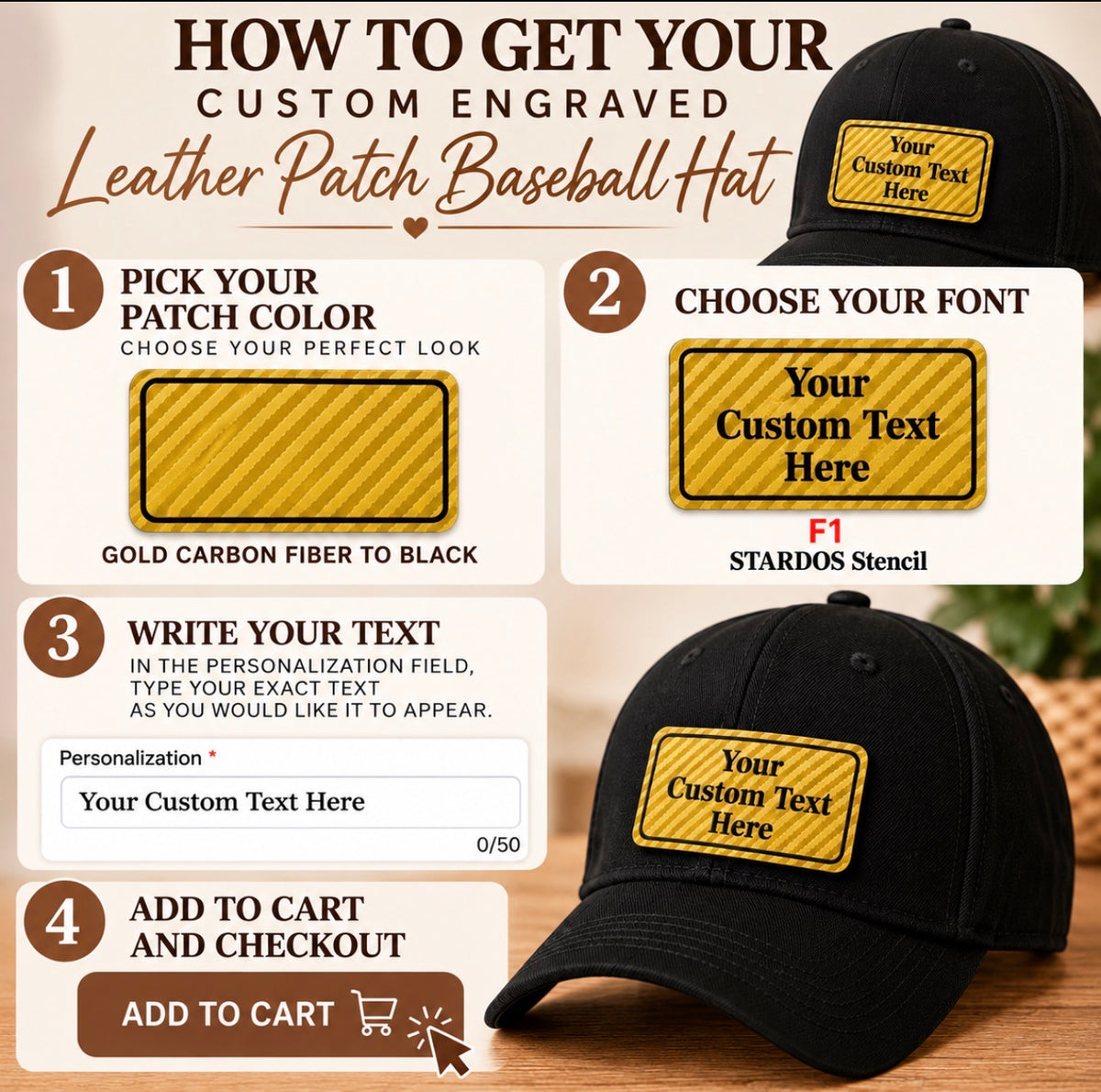 Personalized Custom Engraved Name Leather Patch Hat