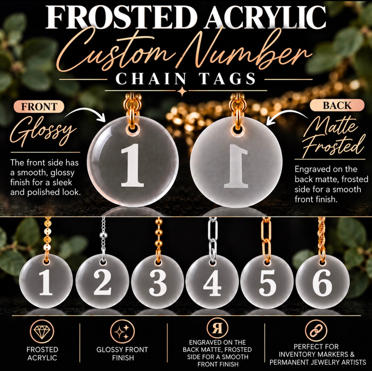 Custom Frosted Acrylic Number Chain Tags