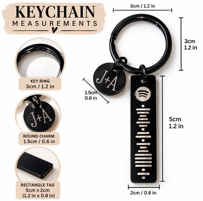 Custom Engraved Spotify Code Keychain – Personalized Stainless Steel Music Bar Keychain with Initials
