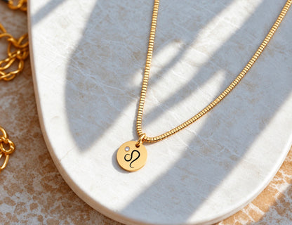 Custom Engraved Birthstone and Zodiac Pendant Necklace