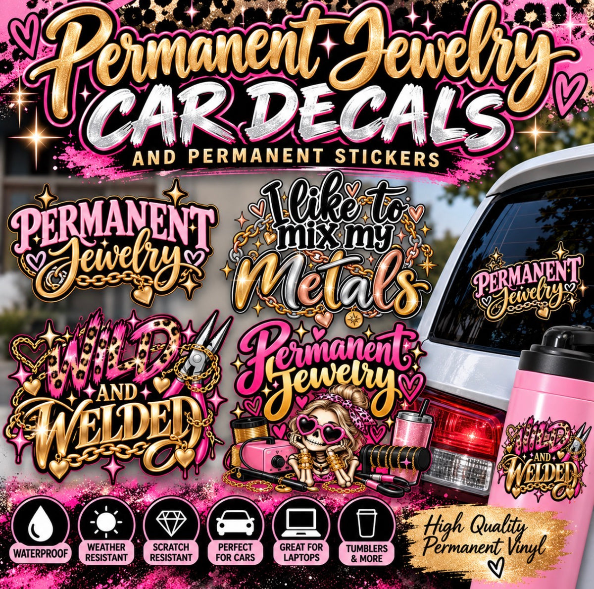 Permanent Jewelry Car Decals & Permanent Stickers