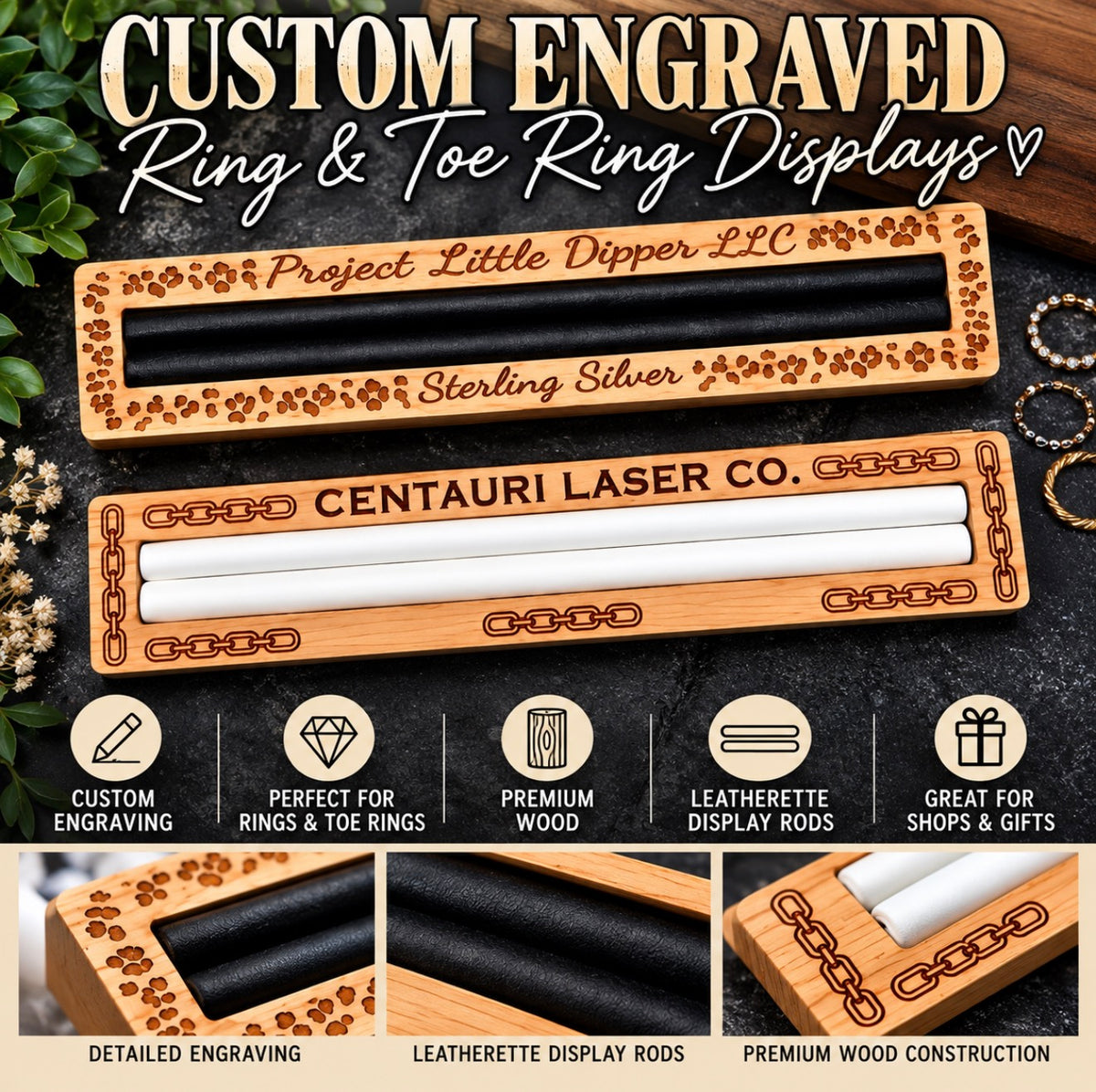 Custom Engraved Ring & Toe Ring Display
