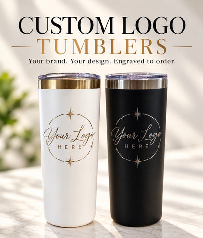 Custom Engraved Logo Stainless Steel Tumbler | 20oz Skinny