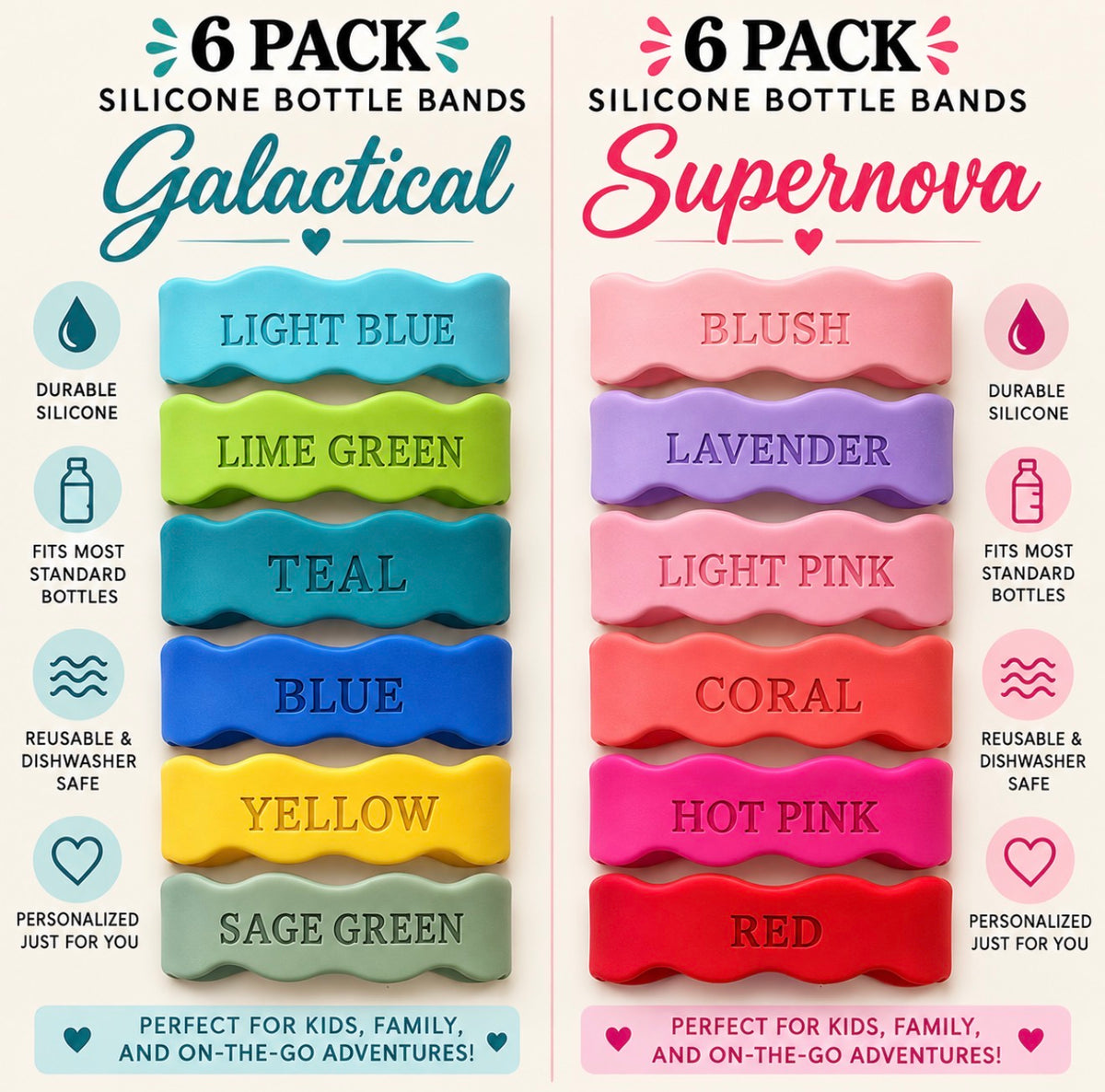 Personalized Silicone Bottle Band | Singles | 4-Pack | 6-Pack