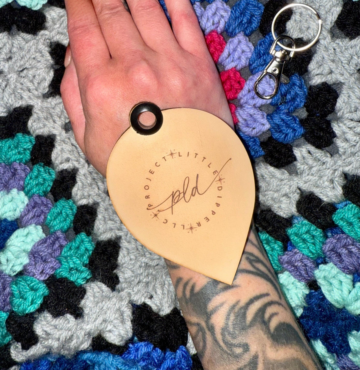 Permanent Jewelry Genuine Leather Safety Patch Keychain with Custom Logo-Full Size
