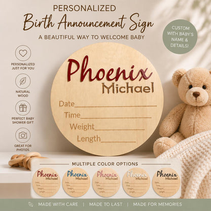 Personalized Baby Name Birth Announcement Sign | Custom Engraved