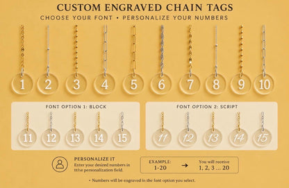 Custom Acrylic Clear Number Chain Tags | Clear Engraved Inventory Identifiers