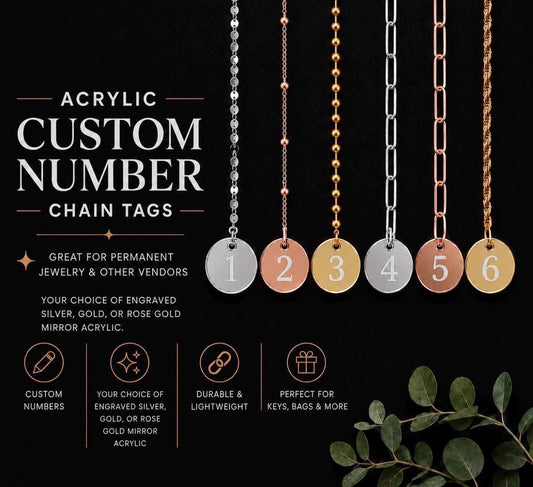 Custom Mirrored Number Chain Tags | Engraved Mirror Acrylic Identifiers