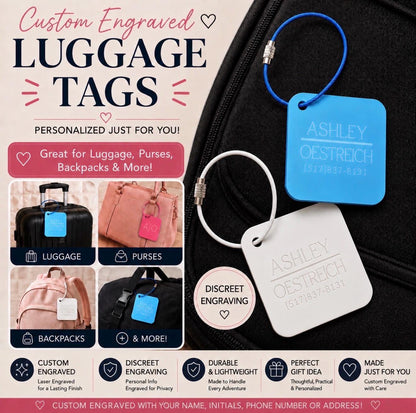 Custom Engraved Acrylic Luggage Tag | Privacy Travel Tag | Personalized Bag Tag