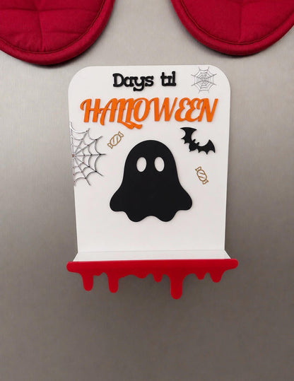 Halloween Countdown Stand Sign Ornament with Chalk Marker | Magnetic | Ghost Candy Spiderweb | Halloween Decor | Spooky Cute