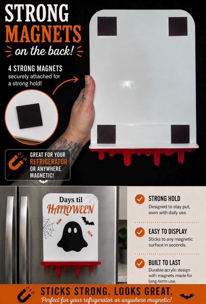 Halloween Countdown Stand Sign Ornament with Chalk Marker | Magnetic | Ghost Candy Spiderweb | Halloween Decor | Spooky Cute